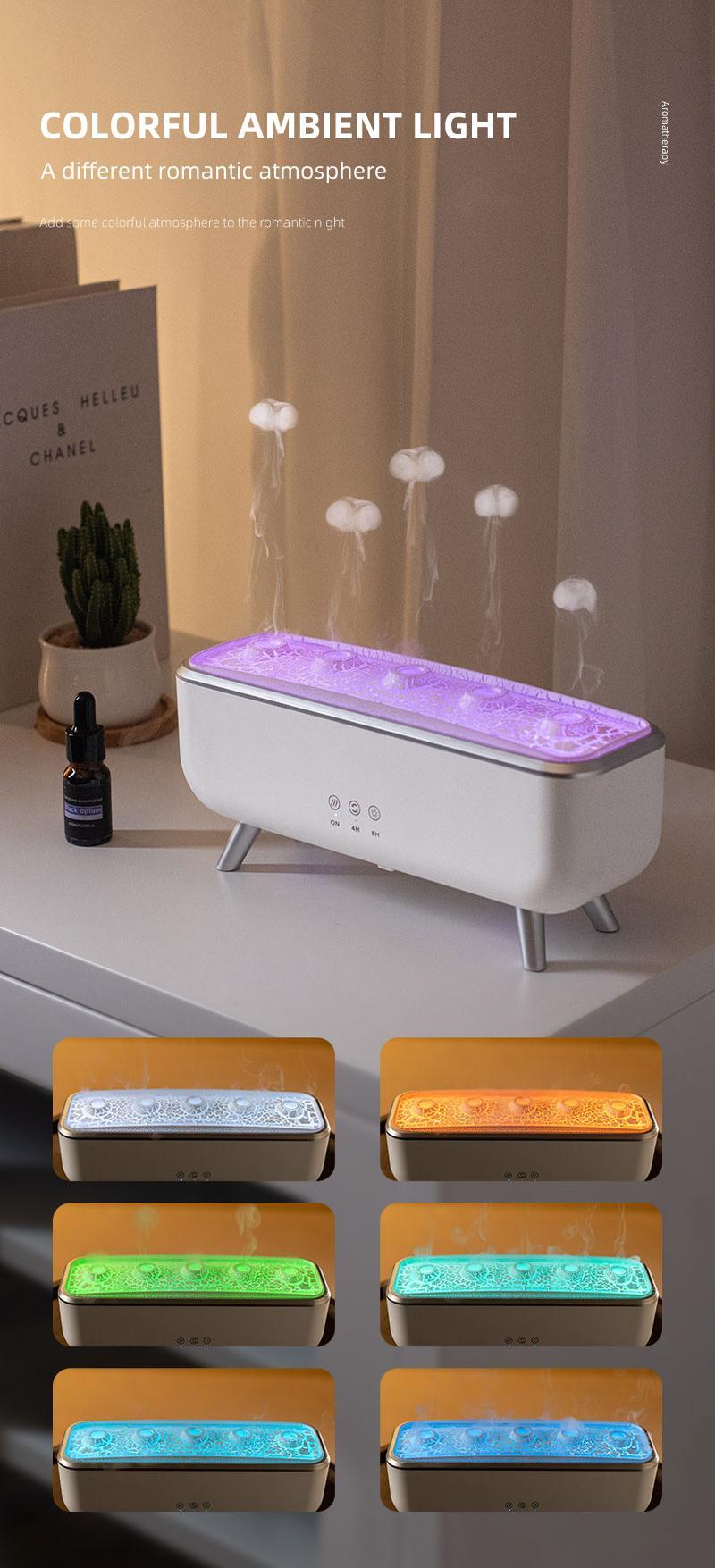 Dynamic Jellyfish Aroma Diffuser 300ml Humidifier for Bedroom Waterless Auto-Off with Timer Remote Control 7-Color Mood Lighting 4-Hour 8-Hour Dual Timers 5 Nozzles for 360° Mist Diffusion Home Bedroom Gift