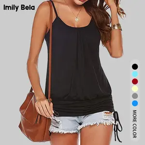Imily Bela Essentials Women Summer Tank Tops Casual Spaghetti Strap Banded Bottom Loose Camisole Side Shirring Lace Up Basic Shirts