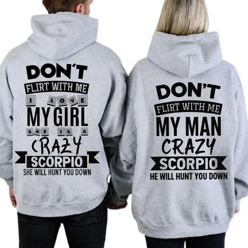 Scorpio Couple Hoodies – Don’t Flirt With Me My Girl My Man Is Crazy, Funny Zodiac Matching Hoodie Set, His and Hers Scorpio Gift