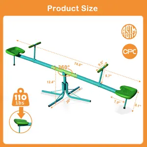 360° Swivel Toddler Sit and Spin Teeter Totter Galvanized Steel Pipe Blue Yellow Outdoor Kids Seesaw Play Equipment for Backyard Playground Safe Ergonomic Design