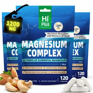 HiPlus Magnesium Complex 10 Essential Magnesium Supplement 1200mg 120 Capsules - 3 Pack Bundle