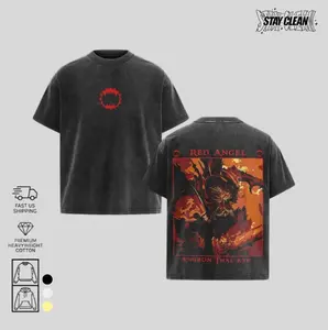 Warhammer 40K Angron Daemon Primarch World Eaters Washed Graphic Tee Vintage Design Tshirt Gifts Men Shirt Cotton Fabric Soft Top Menswear Streetwear Oversized Pre-Washed 230gsm Premium Cotton Classic Look Modern Twist