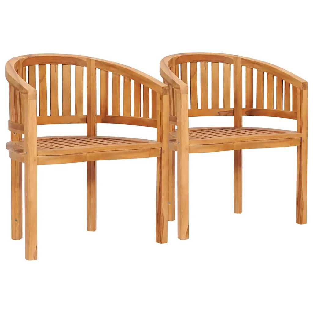 vidaXL Banana Chair, 2 Pcs, Wooden Leisure Chair with Armrests, Patio Dining Lounge Chair for Indoor Outdoor Lawn Garden Porch, Solid Wood Teak 48019