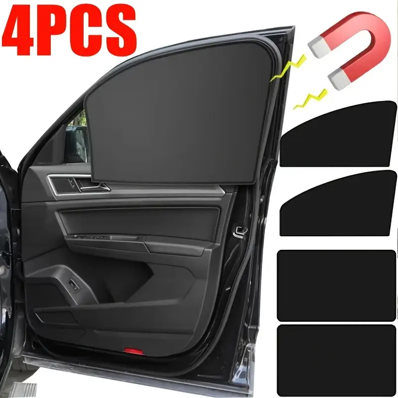 4pcs Car Side Window Sun Shades, Front and Rear Windshield Curtains with Magnetic, Back Seat Window Shades with Magnetic Protection, Universal Car Accessories (Front+Back)