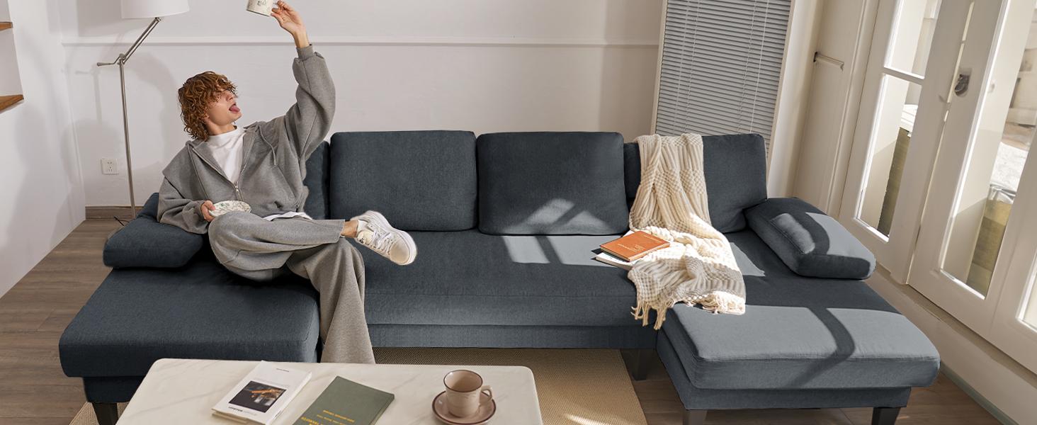 【2 Packages shipping】Classic U-Shaped Couch for Living Room U-Shaped Sectional Modular Sofa with Double Chaise Modern Lounge Sleeper for Apartment Khaki Beige Corduroy Fabric Two Fabrics Choices Strong Wood Frame Comfortable Material 【2 Packages shipping】Classic U-Shaped Couch for Living Room U-Shaped Sectional Modular Sofa with Double Chaise Modern Lounge Sleeper for Apartment Khaki Beige Corduroy Fabric Two Fabrics Choices Strong Wood Frame Comfortable Material