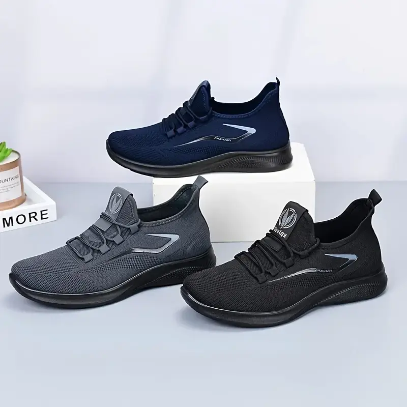 Premium Men's Breathable Lightweight Knit Running Style Shoes - Low-Top Lace-Up Sneakers with Lightweight Fabric Upper, Ventilated Mesh Design & PU Details for Walking, Gym, Outdoor Activities and Casual Wear(Alternative to sandals)