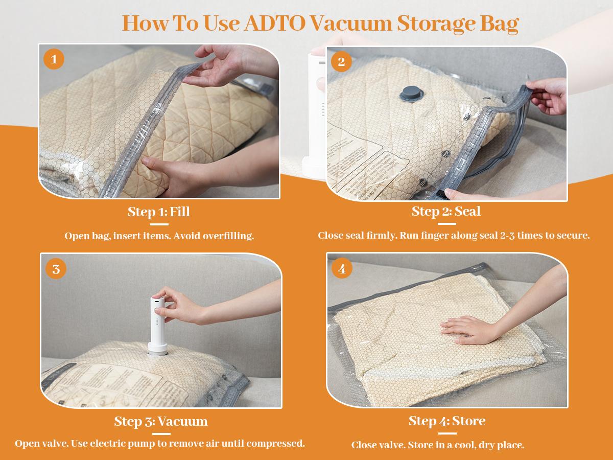 ADTO Cordless Travel Vacuum Bag Set 15-Pack Compression Bags for Carry-On Suitcases 140L/Min Powerful Air Removal USB Rechargeable Handheld Pump with Built-In Battery Space Saver for Clothes & Packing Organiser Durable Christmas gifts