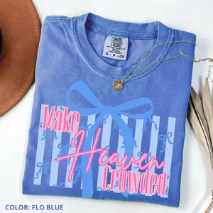 Comfort Colors Make Heaven Crowded Bow T-shirt, Cute Coquette Christian Aesthetic Shirt, Preppy Religious Jesus Crewneck Top