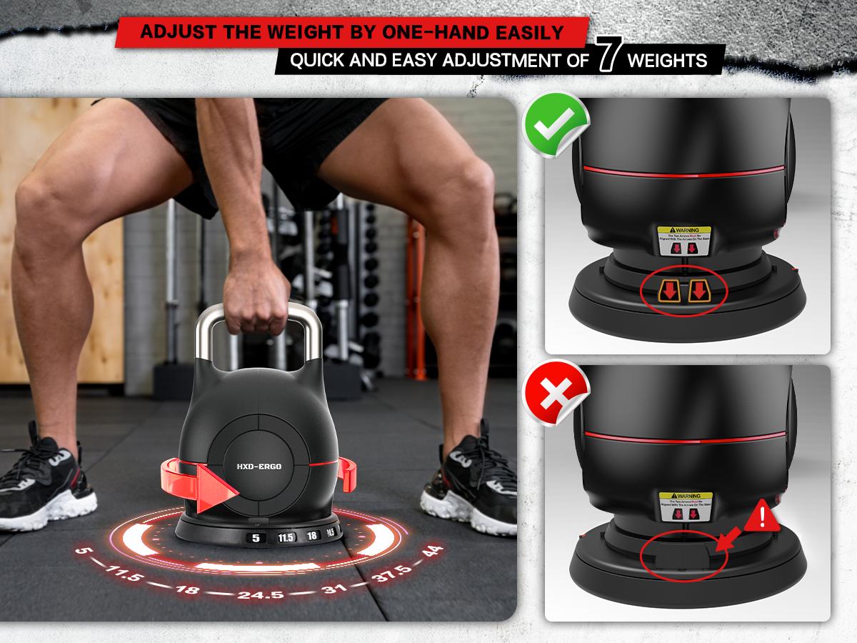 HXD-ERGO Adjustable Kettlebell Weight Set - Quickly Adjusts Weights Available in Various Pounds - Ergonomic Kettlebell Sets for Home Gym Strength Training equipment