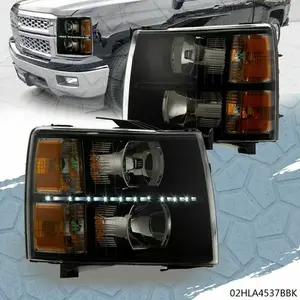 CROSSDESIGN LED DRL Headlights Lamp Black Housing Amber Corner Fit For 07-14 Chevy Silverado