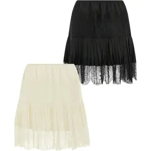 Women'S Vintage Skirts Lace Slip Skirt Pleated Ruffle Floral Lace Tiered Short Mini Underskirt Womenswear Bottom Black And Beige Fitted Basic Cute