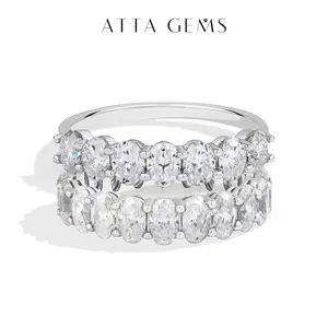 ATTAGEMS Oval Cut 1.8CT Half Eternity Band D VVS1 Synthetic Moissanite Ring for Women Matching 925 Sterling Silver Wedding Band Jewelry Gift R225 SpringStatements