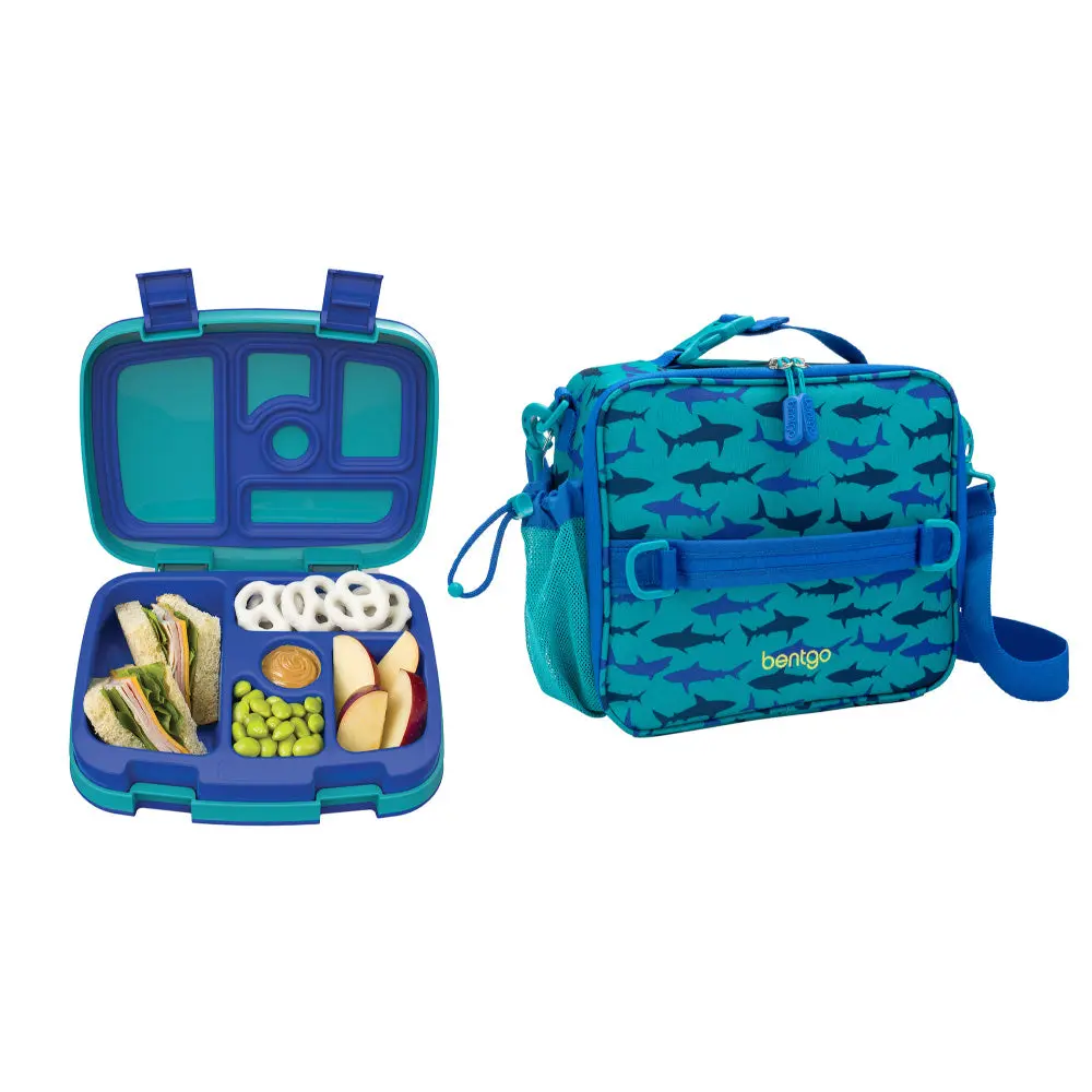 Bentgo Kids Prints Lunch Box & Lunch Bag Bundle - Ideal for Meal Prep on the Go, Lightweight Bento Style Tableware