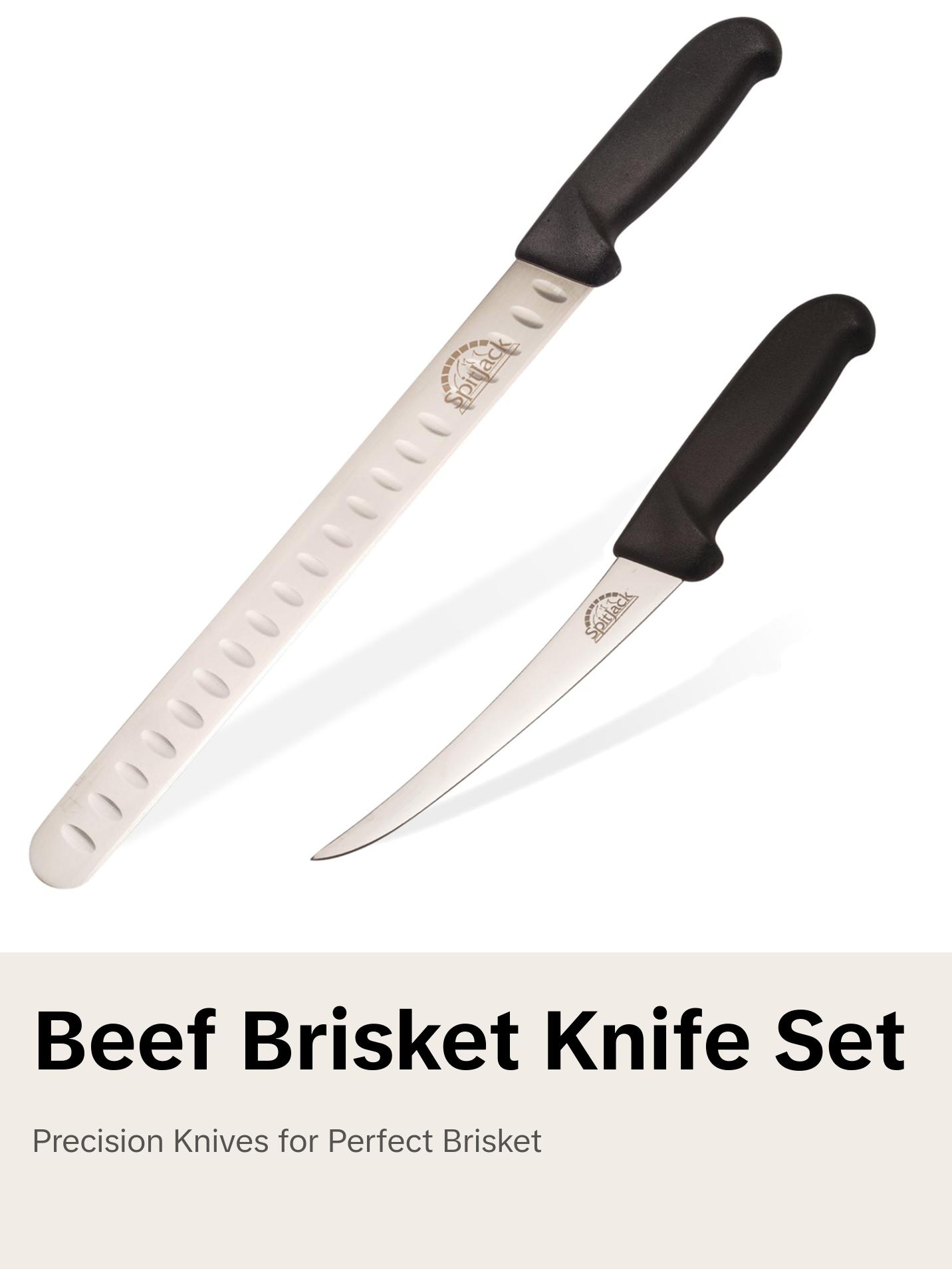 SpitJack  6 Inch Beef Brisket Trimming and Boning Knife and 11" Slicing Knife Bundle. Stainless Steel.