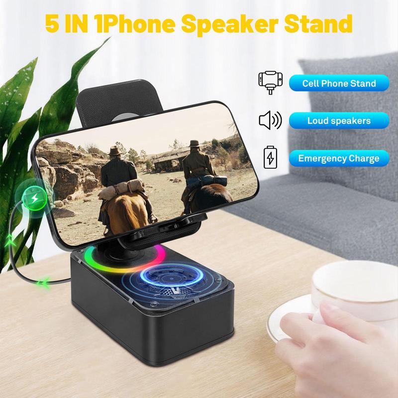 [valentinesdaygift] AKLLCCR Wireless Bluetooth Speaker, 3in1 Cellphone Holder, with USB Emergency Rechargeable (1200mAh), LED Nightlight, 360° Foldable for Phone/Pad, For Home, Car, Outdoor, Gifts for Friend, Family