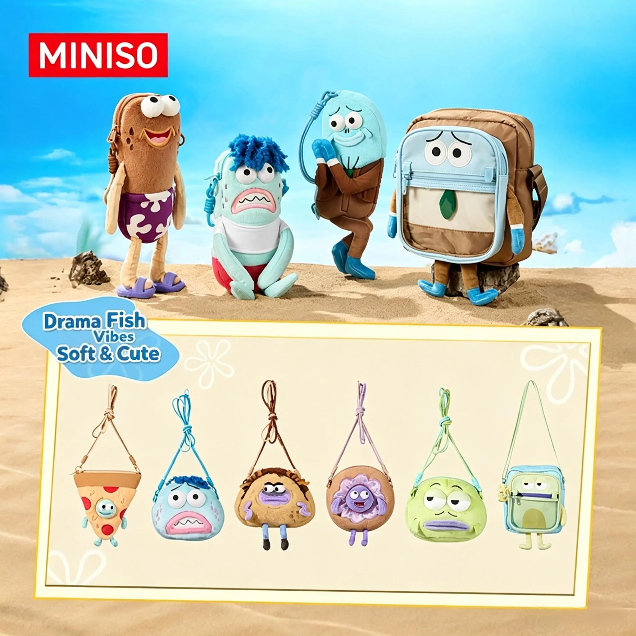 Miniso SpongeBob SquarePants Bubble Bass Soft Plush Crossbody Bag - Cartoon Casual Fashion Bag for Women's Daily Use, Mini Home Organizer for Back to School