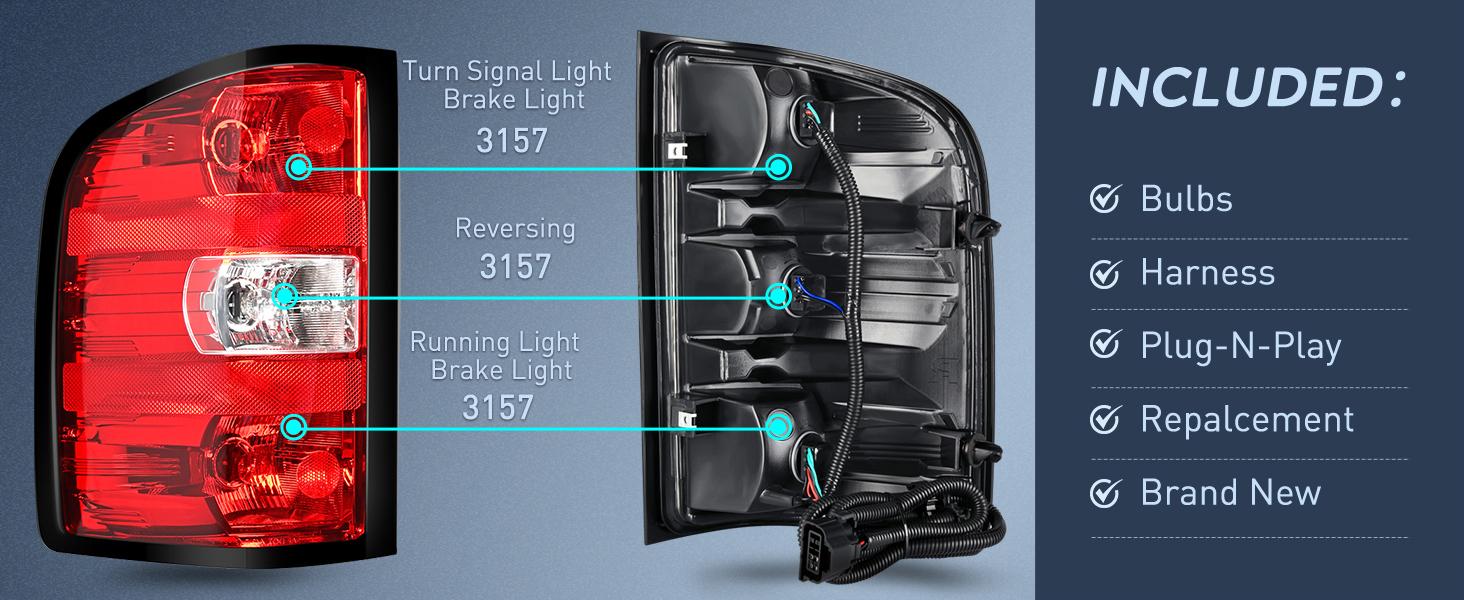 Nilight Driver Side Taillight Assembly for 2007 2008 2009 2010 2011 2012 2013 2014 Chevy Silverado 1500 2500HD 3500HD 2007-2013 GMC Sierra Rear Lamp w/Bulbs and Harness brake Nilight Driver Side Taillight Assembly for 2007 2008 2009 2010 2011 2012 2013 2014 Chevy Silverado 1500 2500HD 3500HD 2007-2013 GMC Sierra Rear Lamp w/Bulbs and Harness brake
