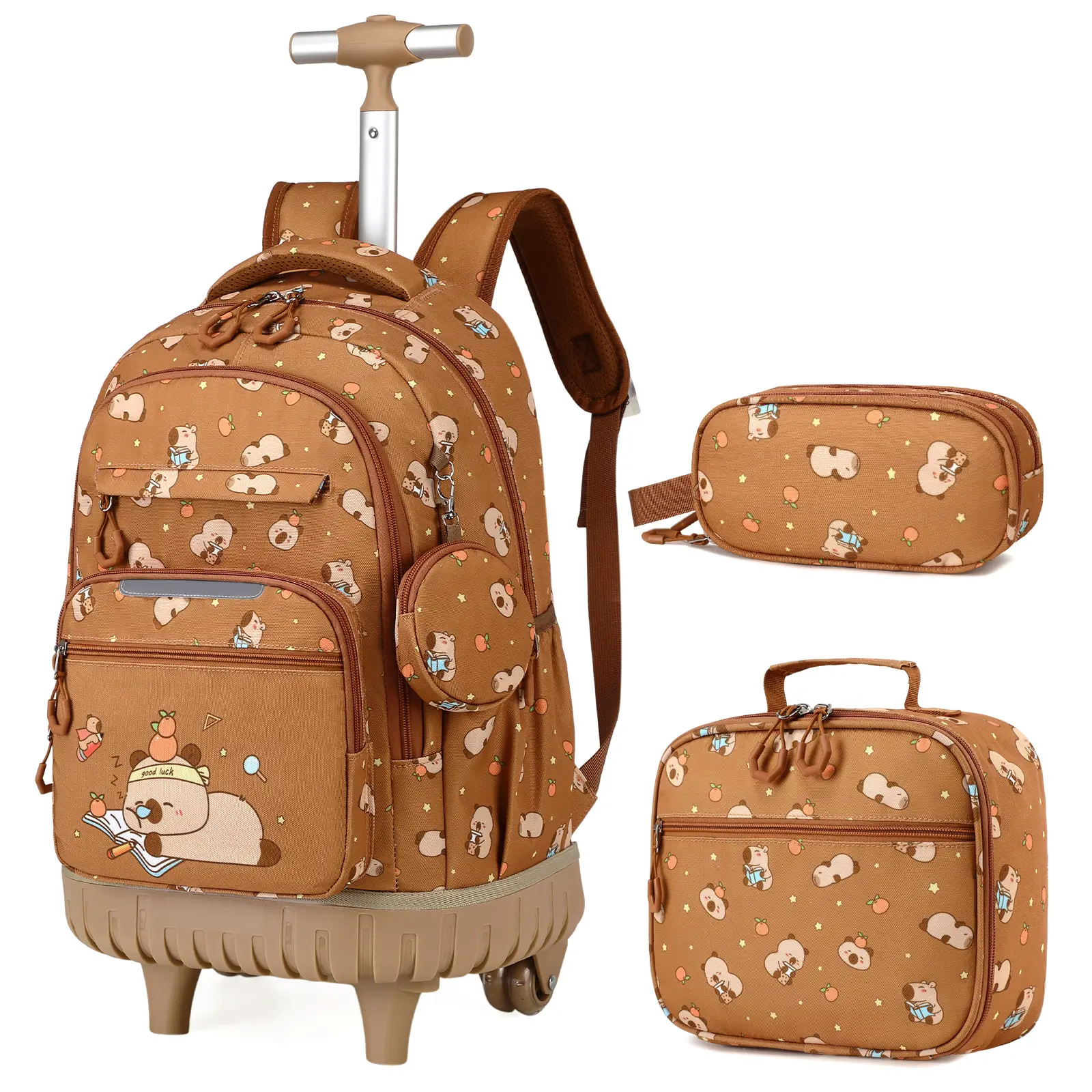 SIMILOVE 3PCS Rolling Backpack for Kids, Roller Wheels School Backpacks with Lunch Bag Pencil case, Wheeled Suitcase Bookbag for Elementary Travel Aquamarine, Back to School Gift,Birthday's Gift, School Backpack Set, Elementary School