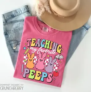 Comfort Colors Teaching My Favorite Peeps Shirt, Easter Teacher Bunny Shirt, Cute Spring Teacher Graphic Tee, Preschool Kindergarten Teacher Easter Gift