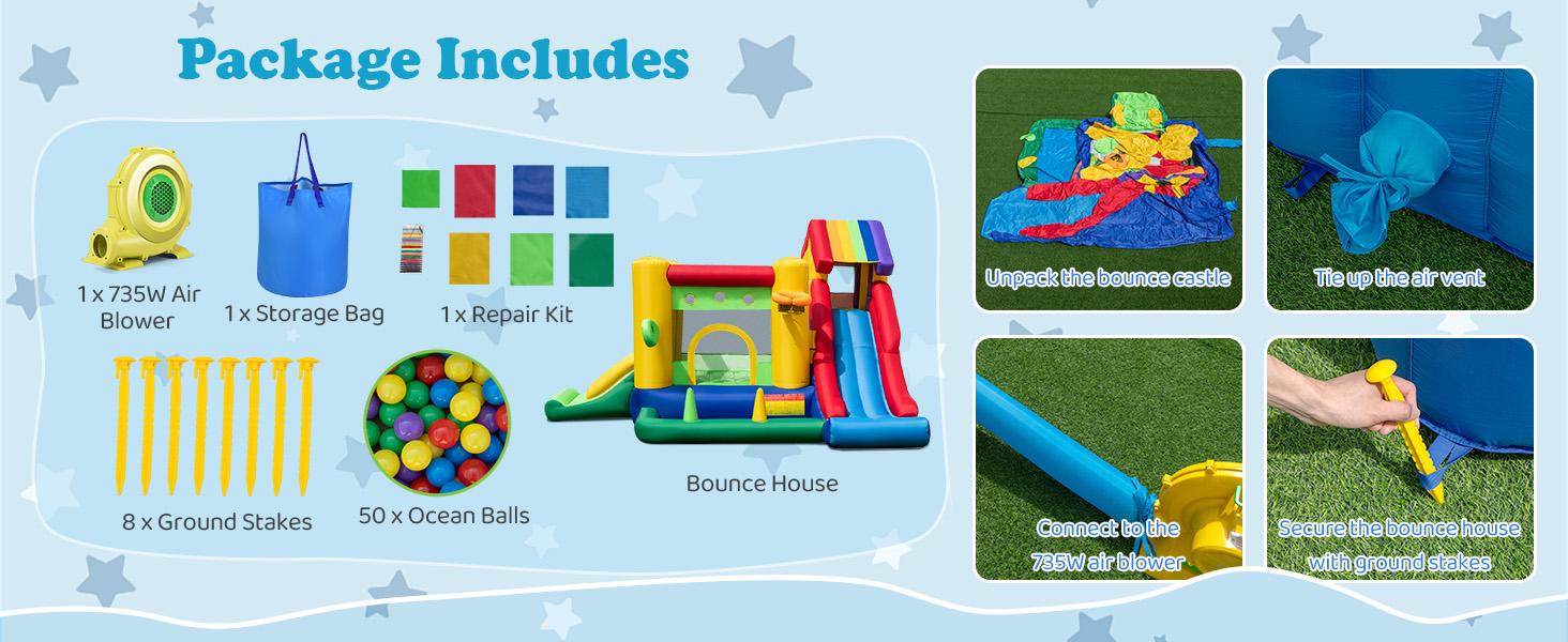 COSTZON Mini Bounce House, Inflatable Bounce House w/Blower, Inflatable castle for Backyard, Outdoor, Party Gift for kids children，fathersdaygift