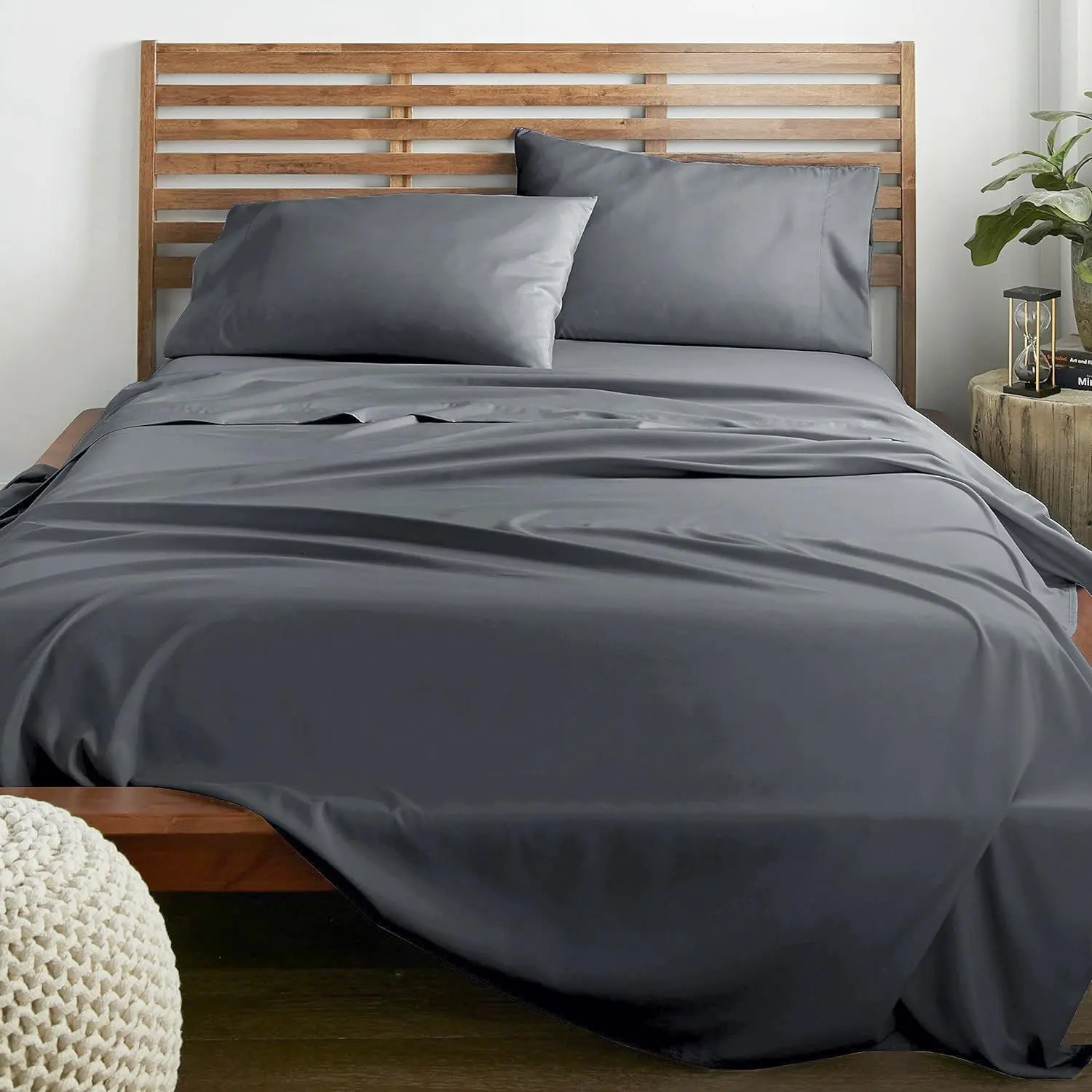 3PC/4PC Solid Bedding Sheets Set - Brushed Finish Soft Microfiber, 14in Deep Pocket Sheets, Embroidered Pillowcases (No Filler), Fade Resistant, Machine Washable Microfibre, Bedsheet Sets