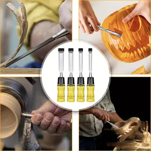 4 Piece Wood Chisel Set for Woodworking. CR-V Steel Beveled Edge Blades with Safety Caps. Durable PVC High Impact Handle, for Precision Carving & DIY Projects （6mm/12mm/18mm/24mm)，tools and gadgets for him