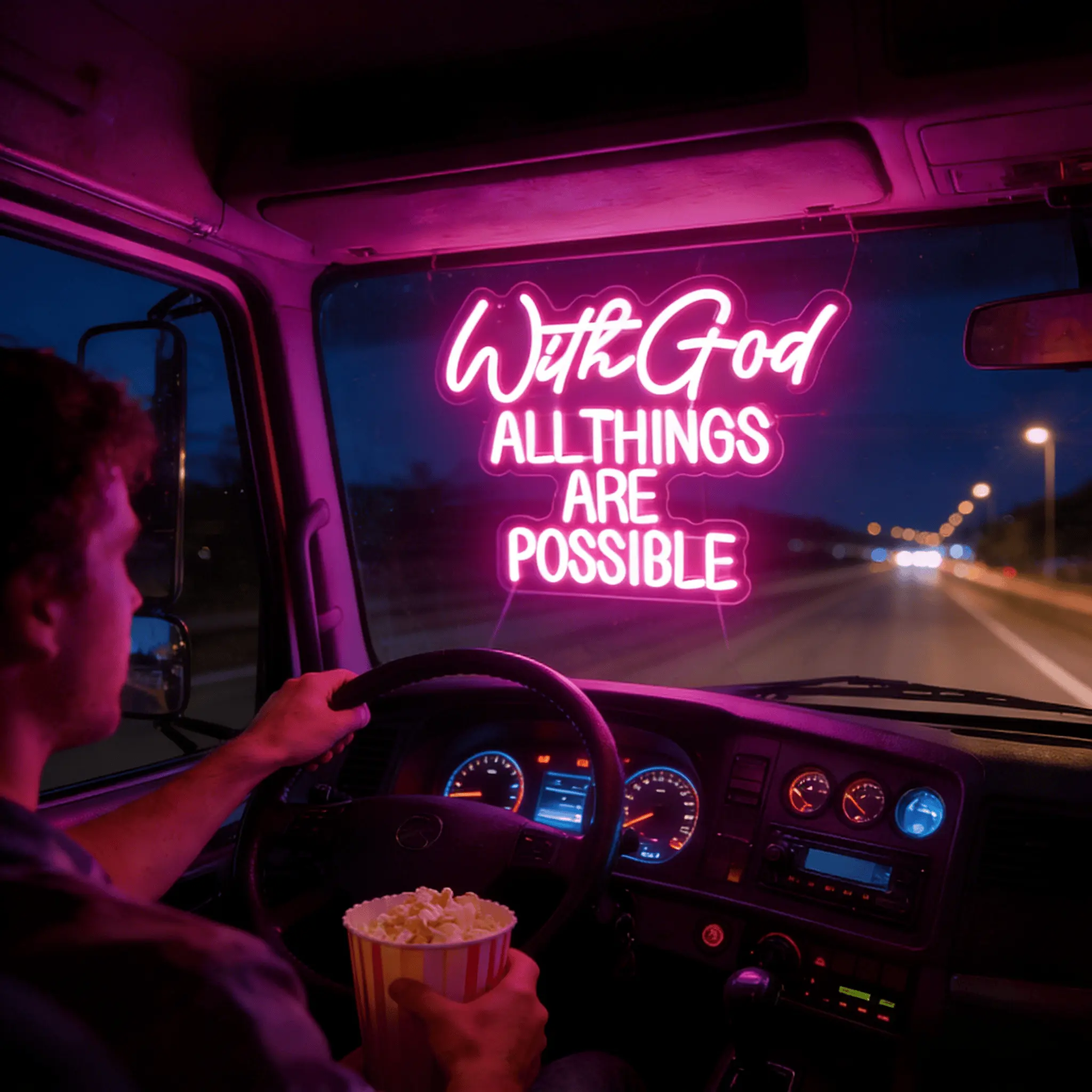 "With God All Things Are Possible" Neon God Neon, Wall Decoration Letters LED Neon, Pink LED Neon, Dimmable, Neon, Bedroom, Wedding, Church Decoration