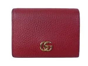 Pre-owned GUCCI leather Small Leather Goods GG Marmont Bi fold Wallet Red 268