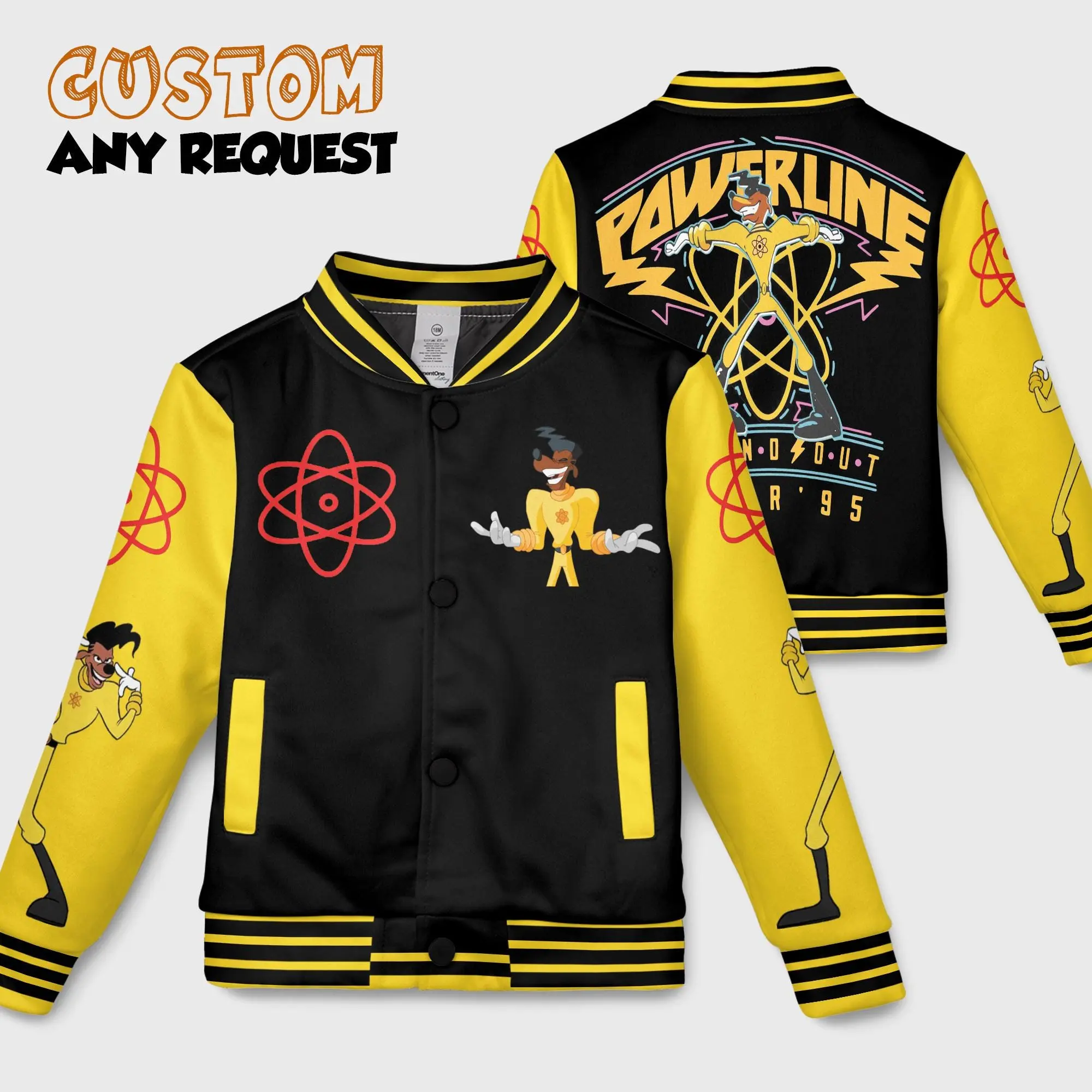 Power Max 95 KBaseball Jacket, Adult Unisex Varsity Baseball Jacket, A Go ofy Movie Powerline Stand Out World Tour