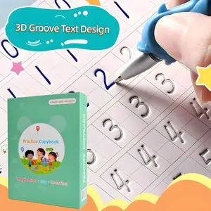 Reusable Groove Handwriting Workbookfor Kids, Learning Materials, 5 Books–Early Elementary, Covers Math, Words, Drawing –Gift for Children Lettering Spiral Notebook school study ,Easter's Day supply Stationery Set daily