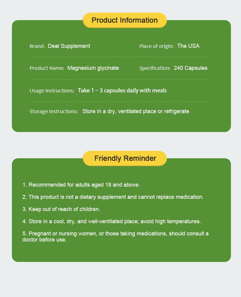 DEAL SUPPLEMENT Magnesium Glycinate 500mg|Support Sleep, Muscles, Nerves,Energy Dietary Healthcare | Vegan, Non-GMO | 240 Capsules Nutrition Nature DEAL SUPPLEMENT Magnesium Glycinate 500mg|Support Sleep, Muscles, Nerves,Energy Dietary Healthcare | Vegan, Non-GMO | 240 Capsules Nutrition Nature