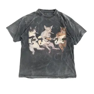 Rock Band Three Cats Vintage Graphic T Shirt, Retro Funny Guitar Cat Graphic Tee, Kitten Band E Guitar Musician Gif