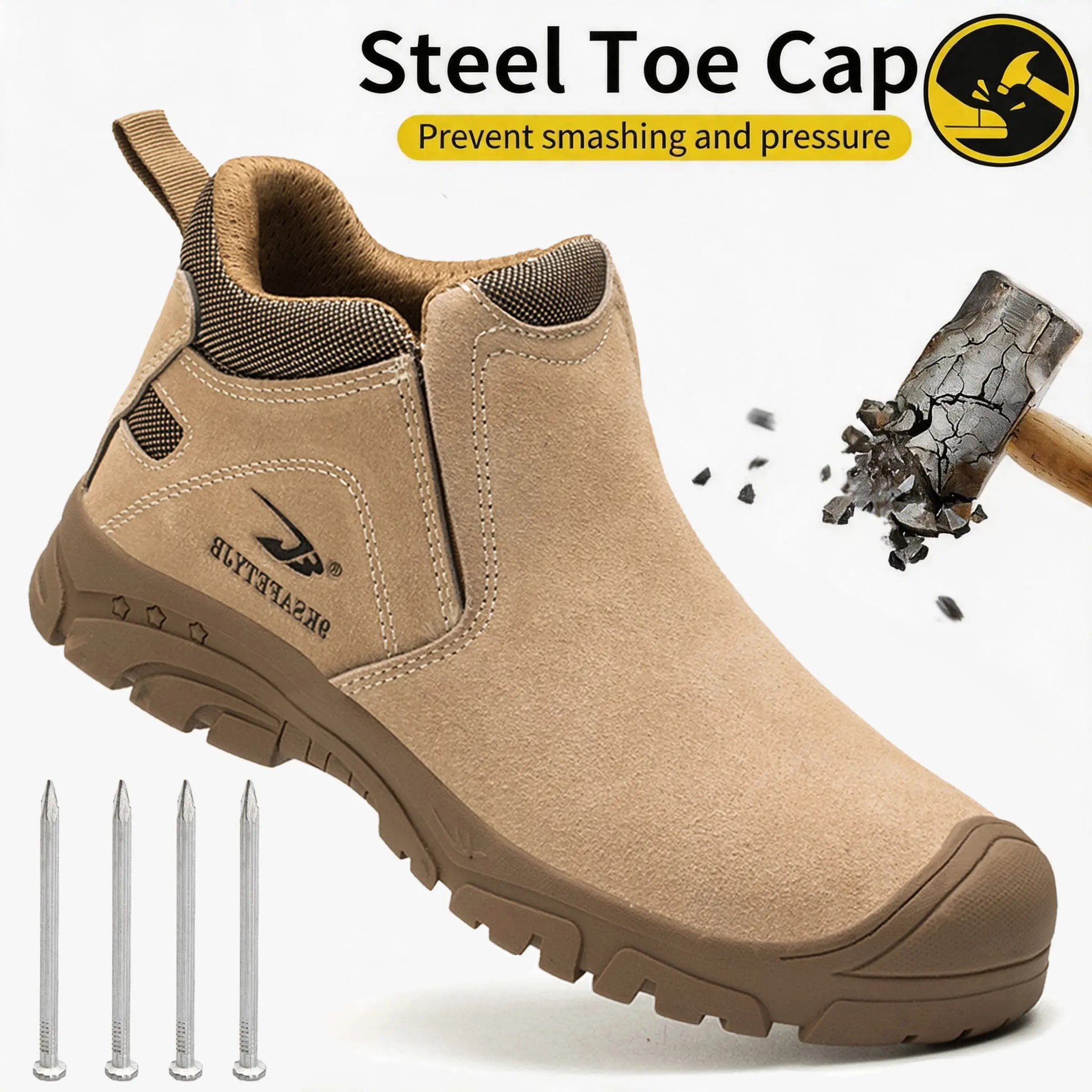 Indestructible Work Sneakers Protective Shoes Lightweight Safety Shoes Puncture-Proof Anti-smash Steel Toe Shoes Work Boots Men Anti-slip wear resistant work hiking boots sneakers Roofing Shoes best work boots for Men