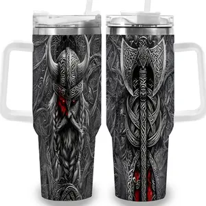 1pc 40oz Viking Warrior and Axe Engraved Tumbler with Lid, Insulated Travel Mug, Gift for Women Men, Ideal for Halloween, Independence Day, Memorial Birthday Gift, Coffee Cup, weird stuff