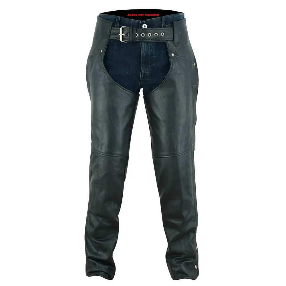 DANIEL SMART Women's Biker Cowhide Leather Chaps - 1.0 - 1.1 Mm (1mm Thickness) Lace-Up Rider Edge Jeans Cut Trousers with Snaps, Pockets, Comfortable Riding Fit, Automotive & Motorcycle Protective Gear (Unfinished Hem)
