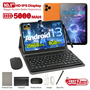 10.1" 2K Display Android 13 Tablet Bundle 8GB RAM 256GB Storage 5G WiFi6 90Hz Octa Core 16MP+8MP Cameras Face ID GMS GPS for Gaming Art Productivity with Keyboard Mouse Stylus Headphones and Protective Case
