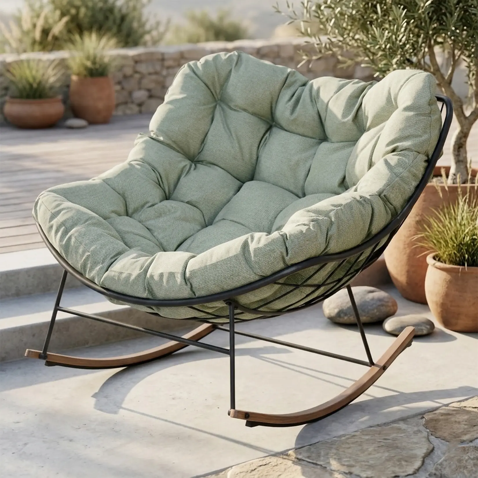 GRAND PATIO Oversized Papasan Outdoor Rocking Chair with Thick Cushions, Cozy Patio Lounge Chair for Porch, Garden & Backyard,home decor,camping essentials