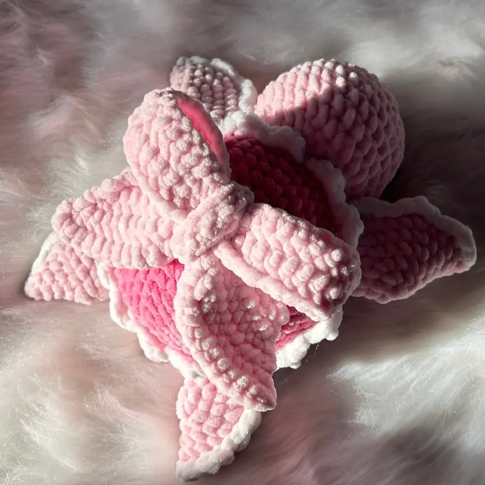 Soft pink turtle plushie, crochet stuffed animal for Valentine’s Day, kawaii pink decor, cuddly unique handmade gift, plush amigurimi doll