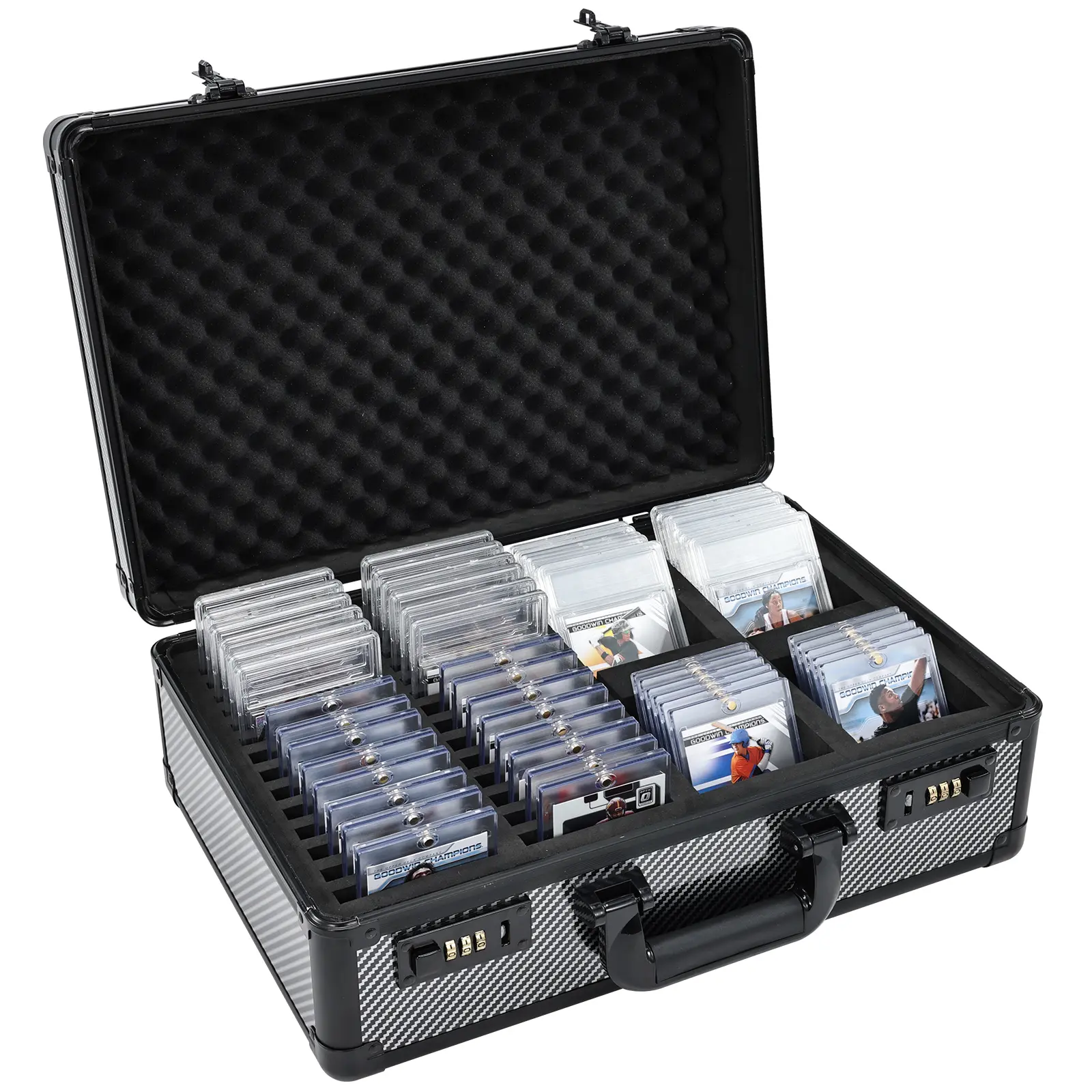 Graded Sports Card Storage Box Trading Card Display Box with Combo Lock Graded Card Slab Carrying Case with Adjustable Dividers Portable Card Hobby Box Card Sleeve