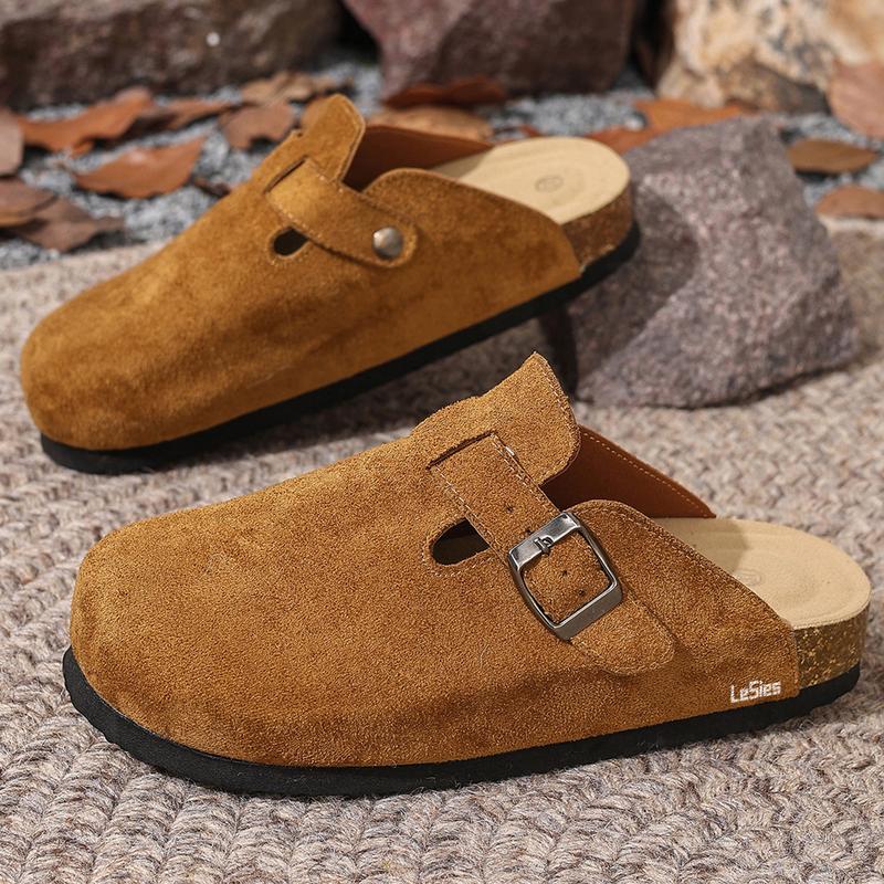 Women's Comfortable Slippers Suede Leather Cork Footbed Potato Shoes with Cushioned Cork-Footbed Springfresh