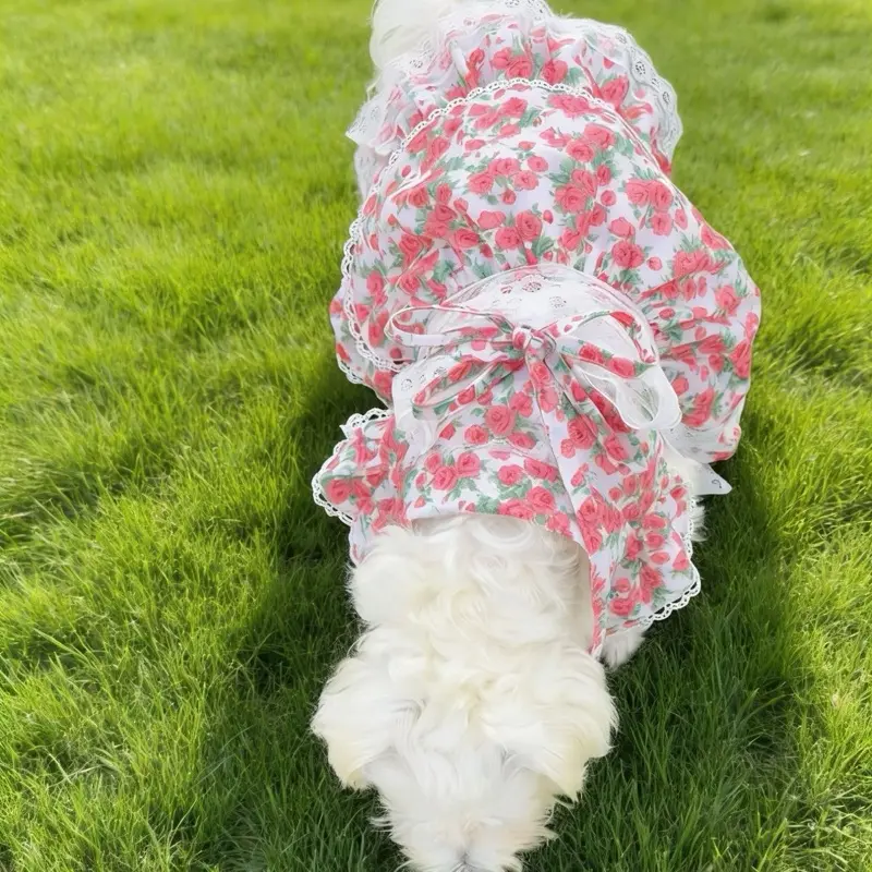 Vintage Floral Dog Dress, Pink Rose Puppy Sundress with Lace - TikTok Shop