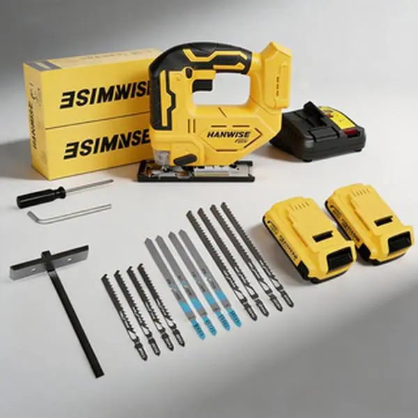 HANWISE 20V Brushless Cordless Jigsaw - Battery Powered Saw, Brushless Cutting Machine, Power Tools with Single Battery, 12 Saw Blades, 3 Orbital Action Modes, LED Light, 0-45° Bevel Cut, Ideal for Home Improvement & DIY Projects