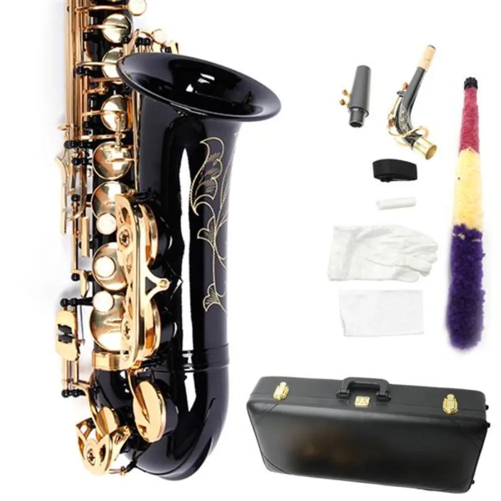 26.4 in Professional Brass Body Saxophones - Adjustable Student Wind Instrument Kit, Floral Engraving, Pearl White Shell Buttons, Black Strap, Beige, 5.0kg - Ideal for Beginners, Jazz/Rock Performances, 26.4 Inches