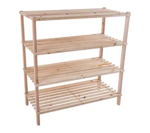Lavish Home Sho e Storage Rack 4-Tier Wood Sho e Organizer