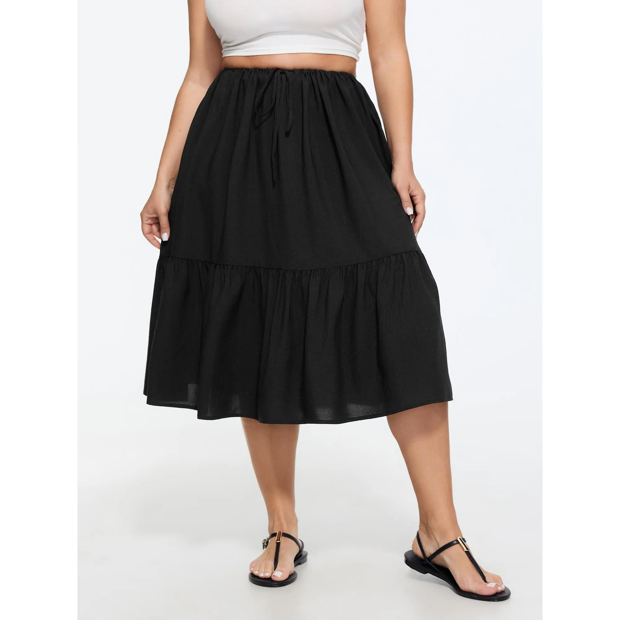 BloomChic Women's Plus Size Plain Tiered Flowy Midi Skirt 2026 [M-6X] - Multi-Fit, Flowy Pleated, Summerfinds Skirts, Flowy Pleated Skirts,clothes for back to school,first day of school outfits