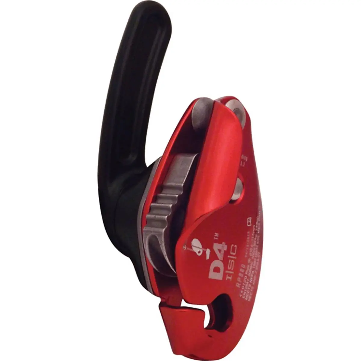 ISC D4 Industrial Cam Action Descender - Black, ANSI Certified, 240Kg/551Lbs Load Capacity, Precise Control, Progressive Cams, Rescue Use, Single Rope Compatible (10.5-11.5mm/7/16in), Climbing Gear