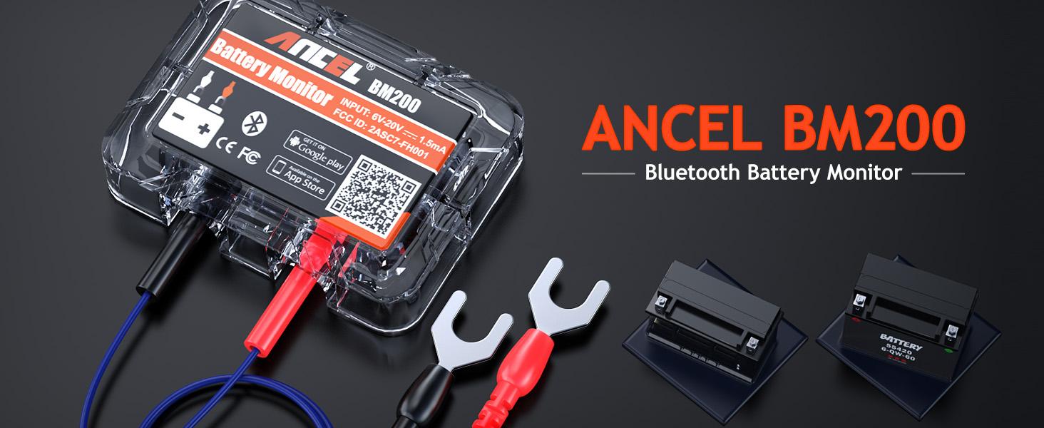 ANCEL BM200 12V Car Battery Tester, Bluetooth 4.2 Auto Battery Monitor for Lithium & Lead-Acid Batteries with Cranking & Charging Test, Alarm, Voltage History Voltmeter for Car/RV/Motorcycle/Truck/Boat