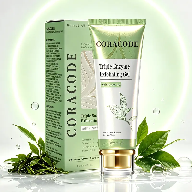CORACODE Triple Enzyme Exfoliating Peel Gel - Soothing, Alcohol-Free Acne Care Solution with Green Tea Extract, AHA, BHA, Tea Tree, Hyaluronic Acid, Bisabolol, 36-Month Shelf Life for Adult Weekly Facial Exfoliation
