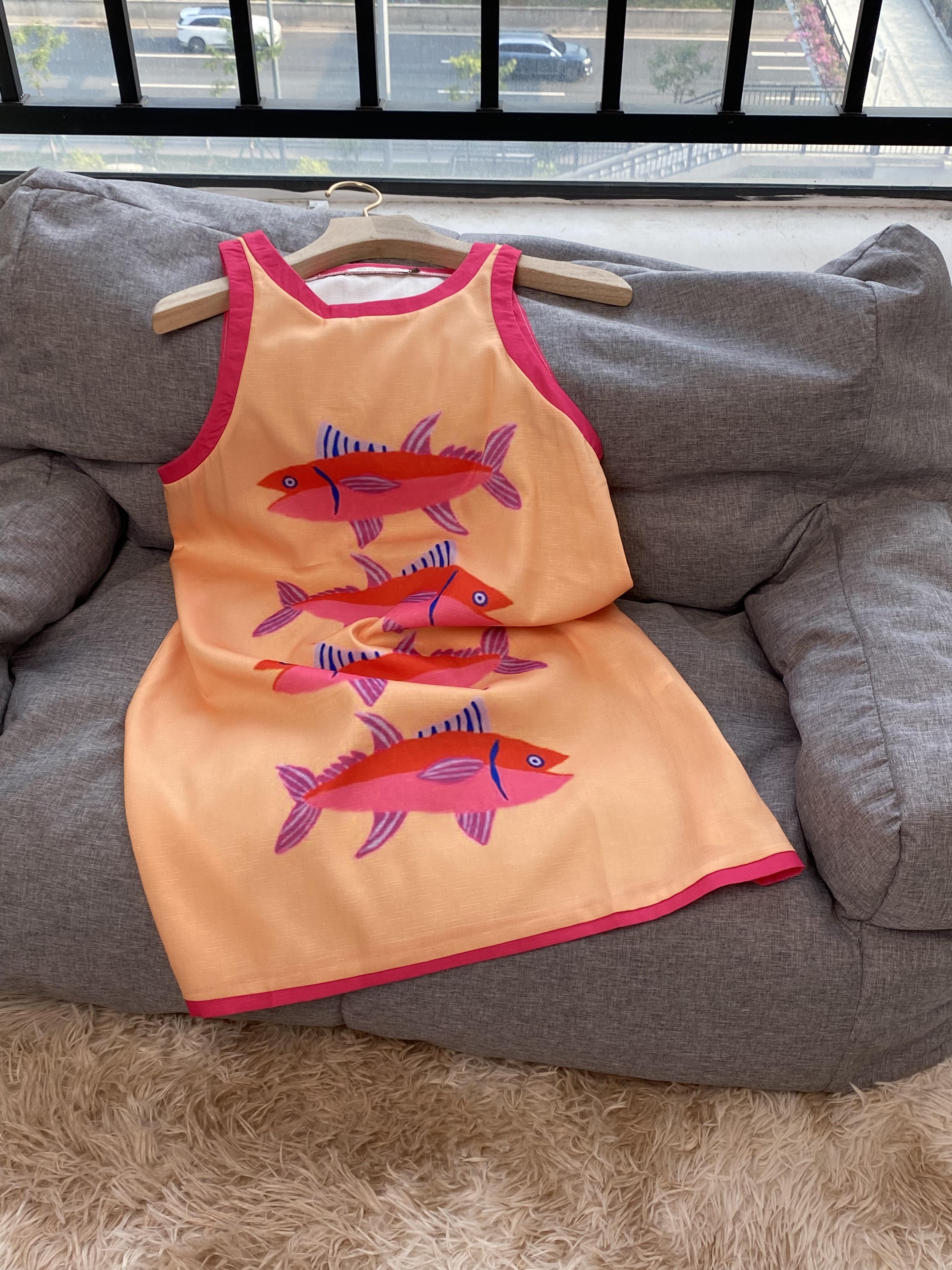 Holiday Fish Print Sleeveless Mini Dress, Pop Style Prints, Cute and Playful Dress, Summer Comfortable Women's Clothing #SpringStatements