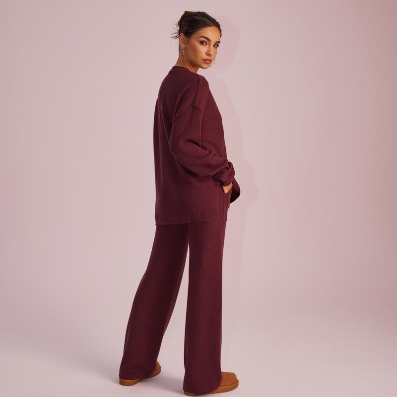 Joyfunear Women's Waffle Knit Loungewear Set - Cozy Button-Front Top & Wide Leg Pants Fit Pajama - Soft Fabric, Chic Design, Perfect for Lounging at Home